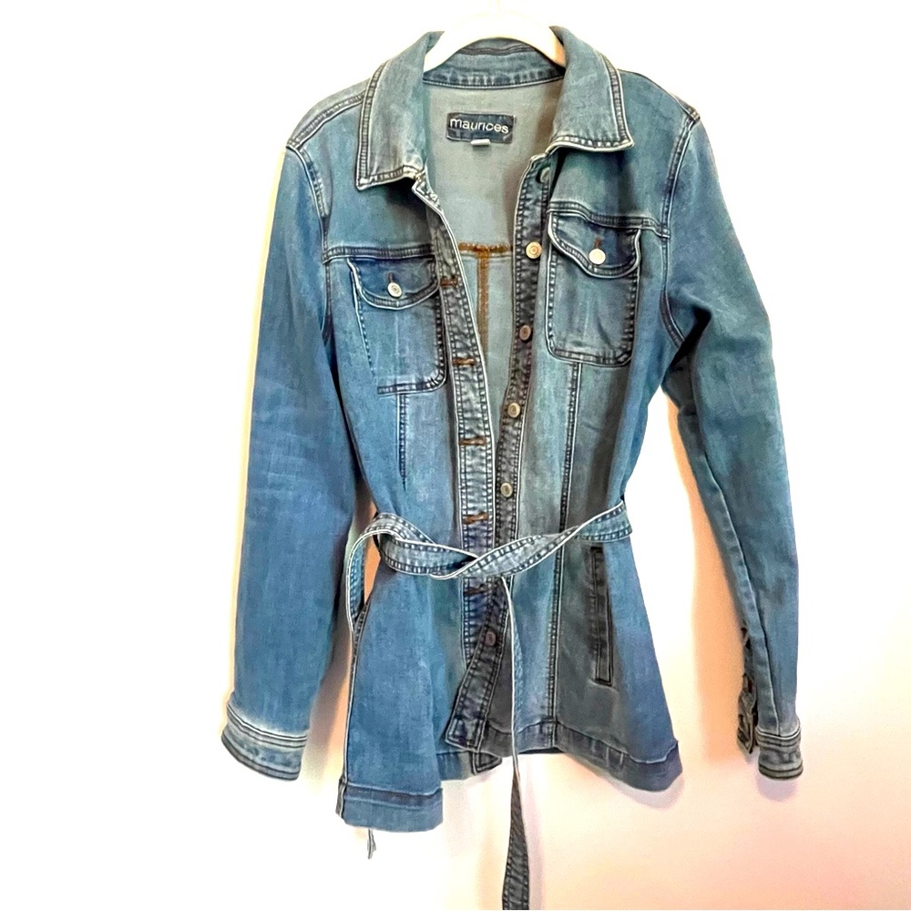Maurices Denim Jacket Tie Waist Button Down Size Large